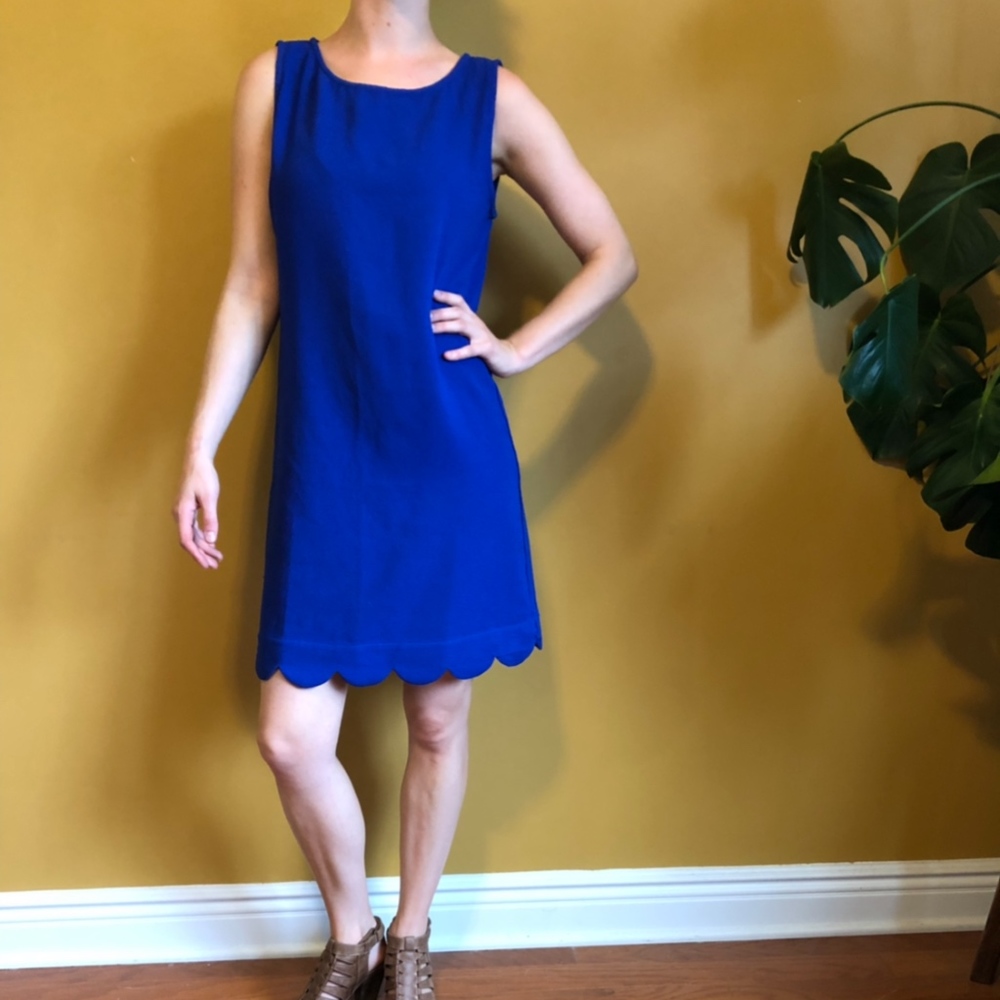 Mittoshop blue shift dress with scallop edge - S